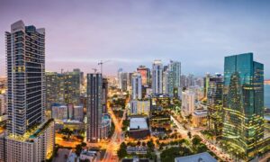 Miami florida skyline alta survey commercial property - ALTA SURVEY Miami Miami Florida skyline with commercial and residential properties where ALTA surveys are required for large property loans