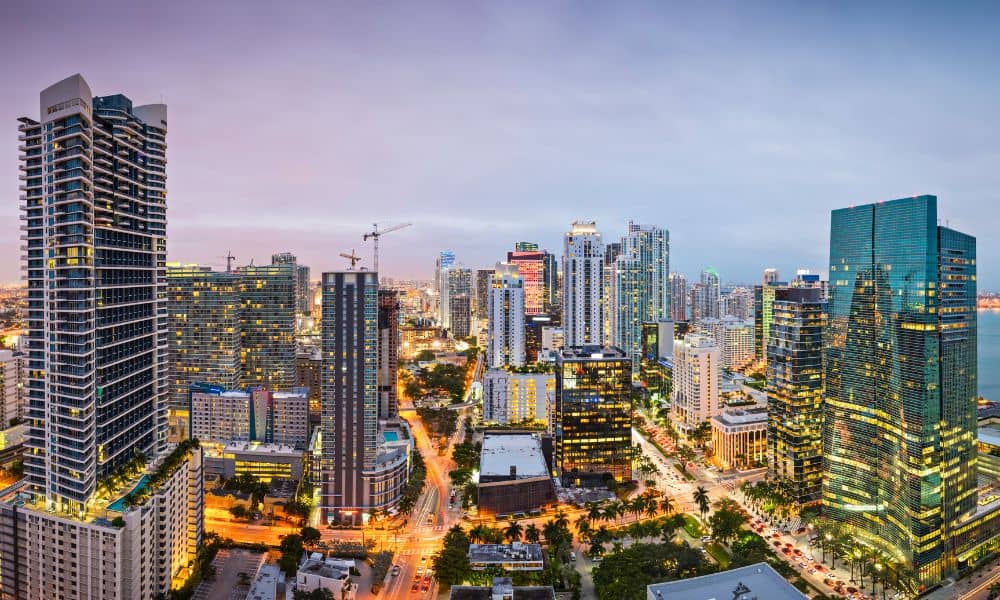  Miami Florida skyline with commercial and residential properties where ALTA surveys are required for large property loans
