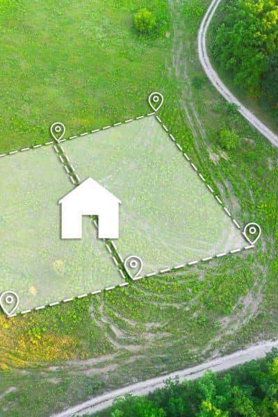 Aerial image showing property boundary lines used in a loan closing survey for accurate verification