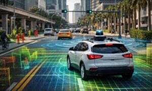 Autonomous vehicle using lidar mapping to navigate a busy urban street