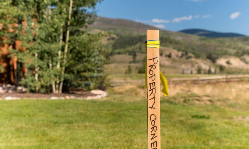 Property corner stake placed during a residential land survey