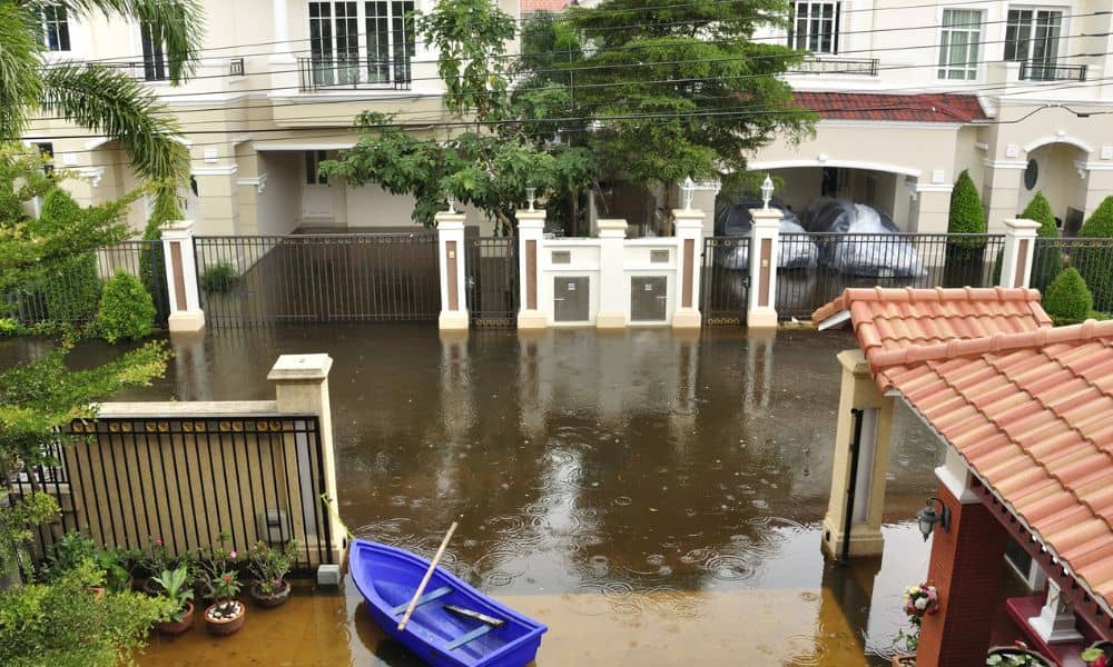 Flooded residential neighborhood during king tide, showing elevation differences and the importance of an elevation certificate