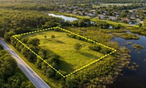 Urban development boundary property map aerial - ALTA SURVEY Miami Aerial view of a property with boundary lines near wetlands and developed areas, showing how a local surveyor evaluates land use and buildability
